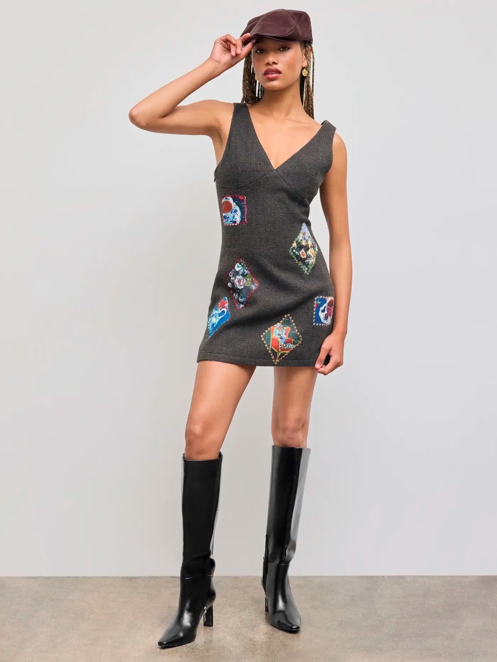 CIDER NWT Wool Blend Patchwork Mini Dress Dark Academia Cottagecore Fall Whimsy